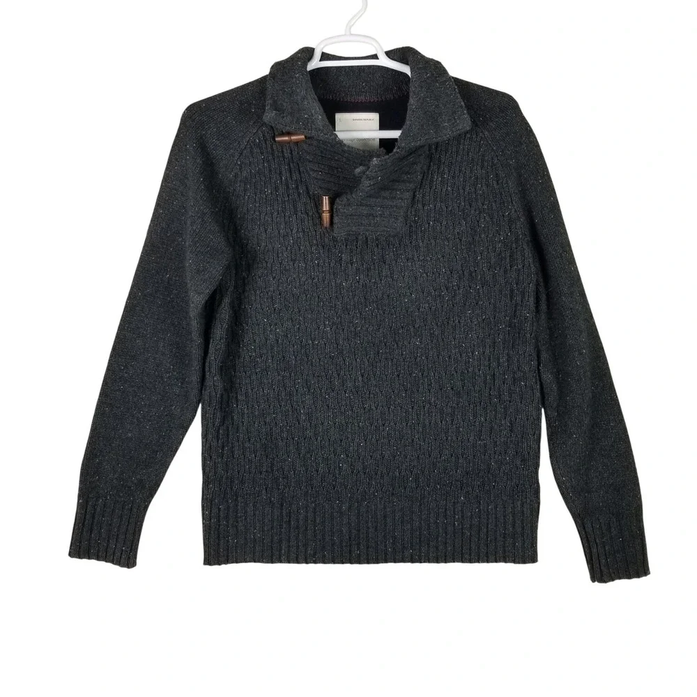 Banana Republic Sweater Mens Large Charcoal Grey Heritage Toggle Wool Blend 173s